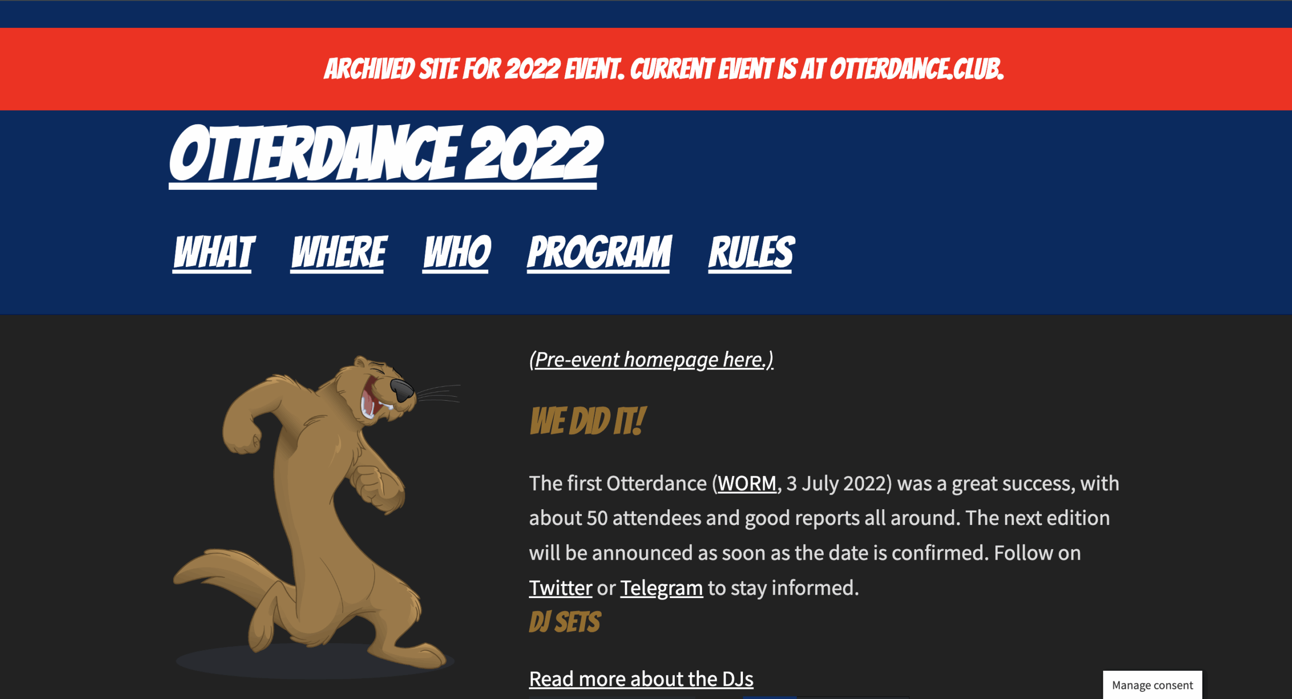 Screenshot of the Otterdance 2022 website