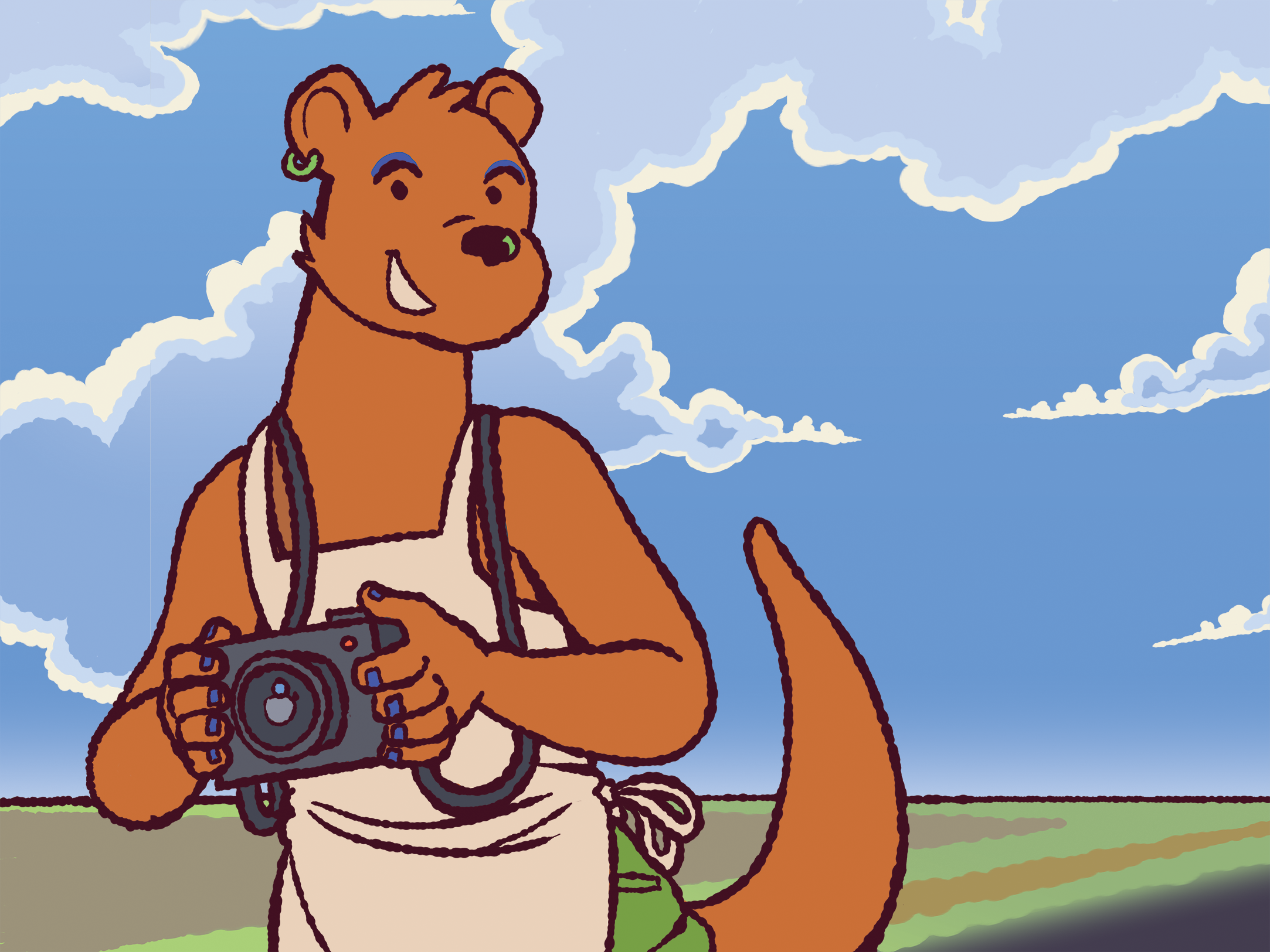Image of our mascot holding a camera